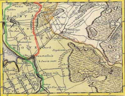 Dinxterveen op de kaart (boven "N" van Vollenhove)